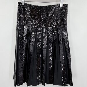 Apparalel Black Sequin Pleated Midi Skirt Women Large Elastic Waist Party Shine